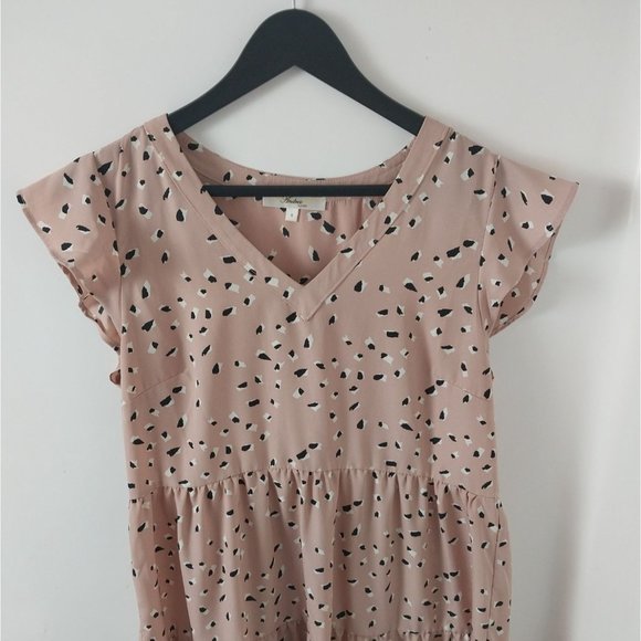 Andree by Unit Pink Tiered Flowy All Over Print Dress Sz Small - Picture 3 of 12